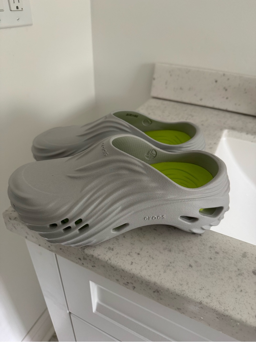 CROCS Women's Gray Slip-On Clogs with Lime Green Insole
